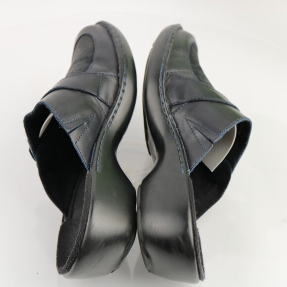 Clarks Womens Mule Size 8 Navy Leather Buckle Slip On Clogs Low Block Heel Shoes - Picture 7 of 11